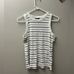 George White & Black Striped Ribbed Tank‎ Top